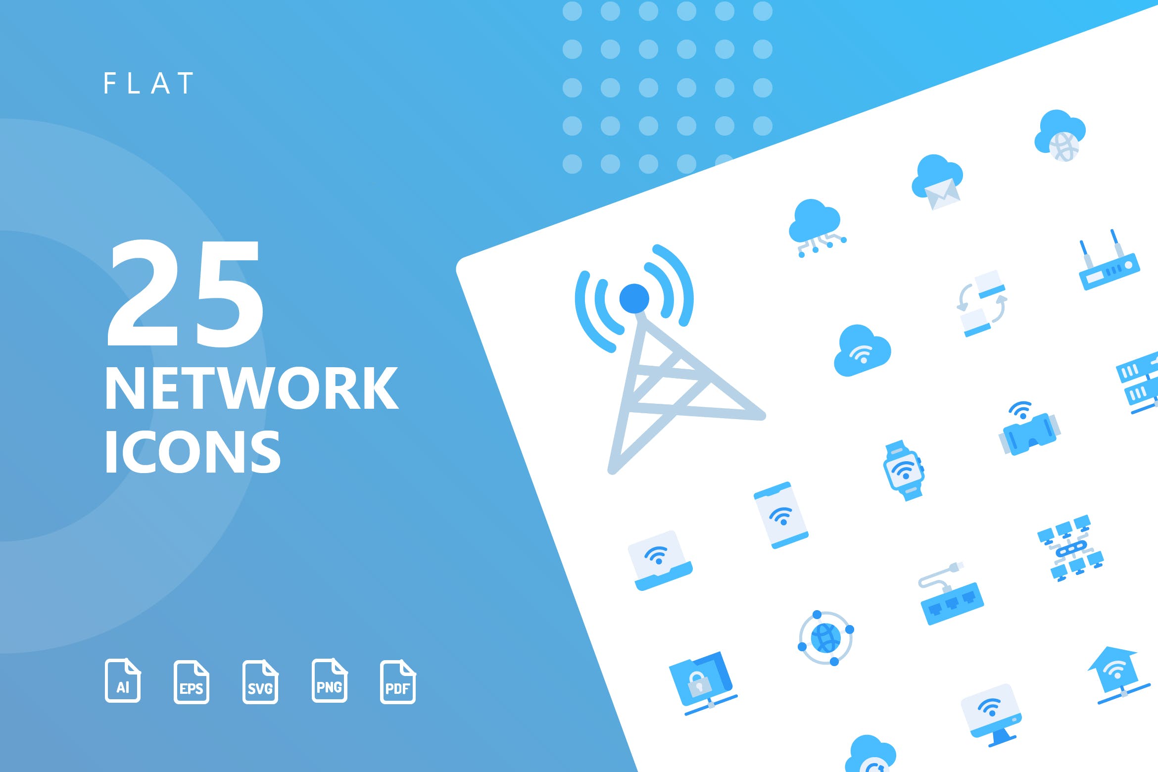 网络科技主题扁平化矢量16设计素材网精选图标 Network Flat Icons插图