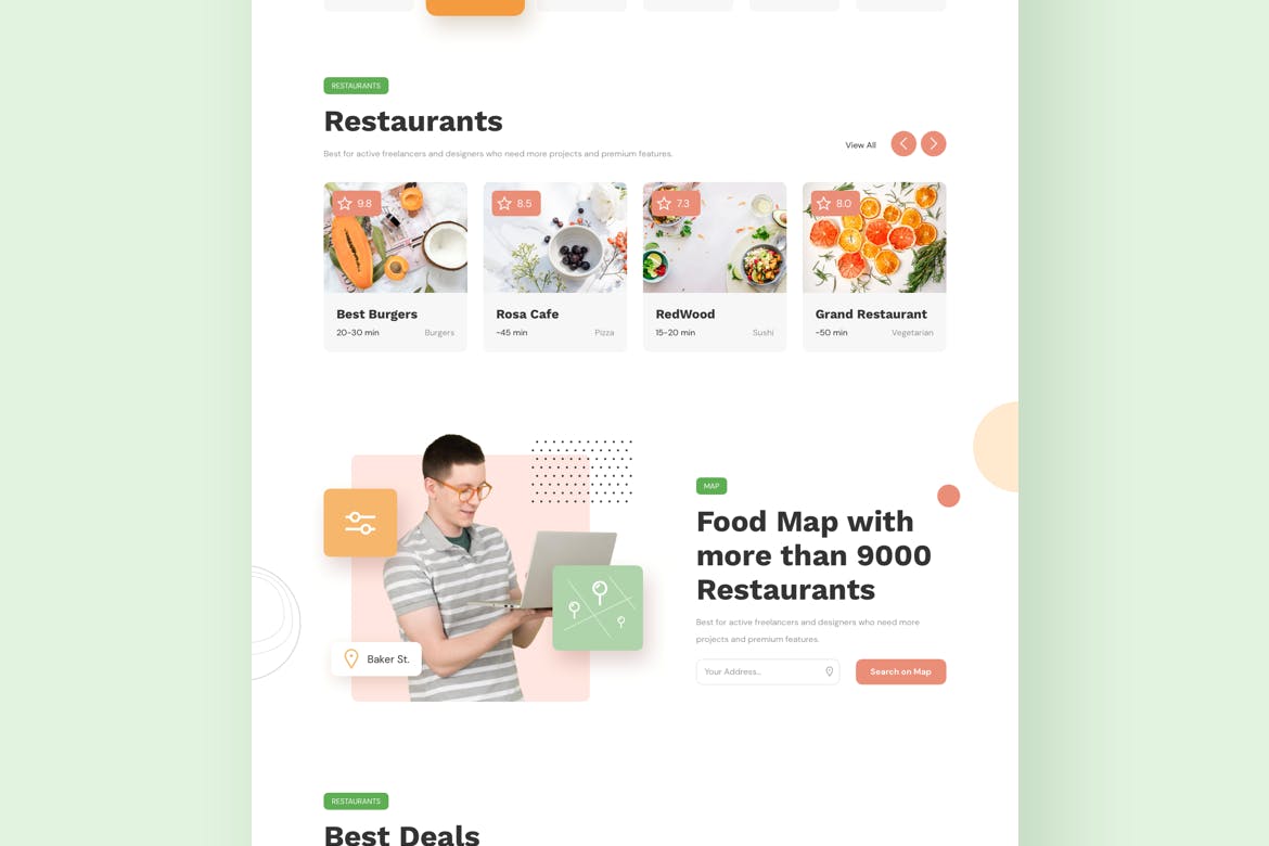 在线订餐/餐厅响应式网站设计素材库精选模板 Food Delivery Restaurant Responsive Template插图(3)