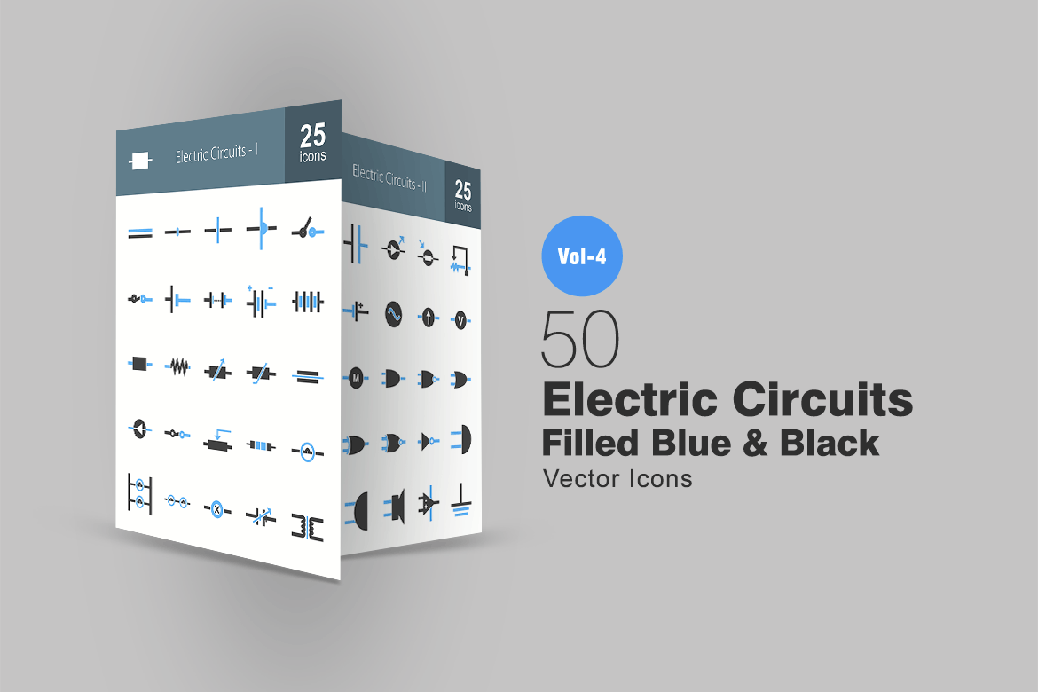 50枚电路线路板主题蓝黑色矢量非凡图库精选图标 50 Electric Circuits Blue & Black Icons插图