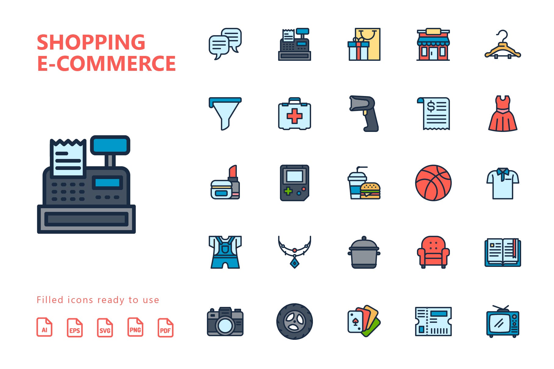 25枚网上购物电子商务矢量填充色亿图网易图库精选图标v2 Shopping E-Commerce Filled Icons插图(1)