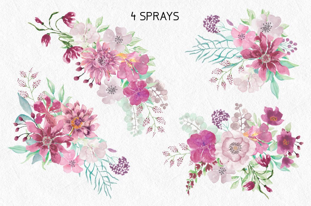 淡紫色水彩花卉设计16设计网精选PNG素材包 Shades of Mauve Watercolor Design Set插图(4)