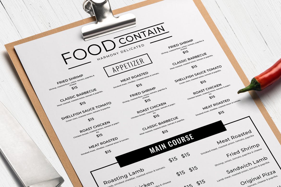 简约风西式餐厅16设计网精选菜单模板v49 SGM – Food Menu. 49插图(1)