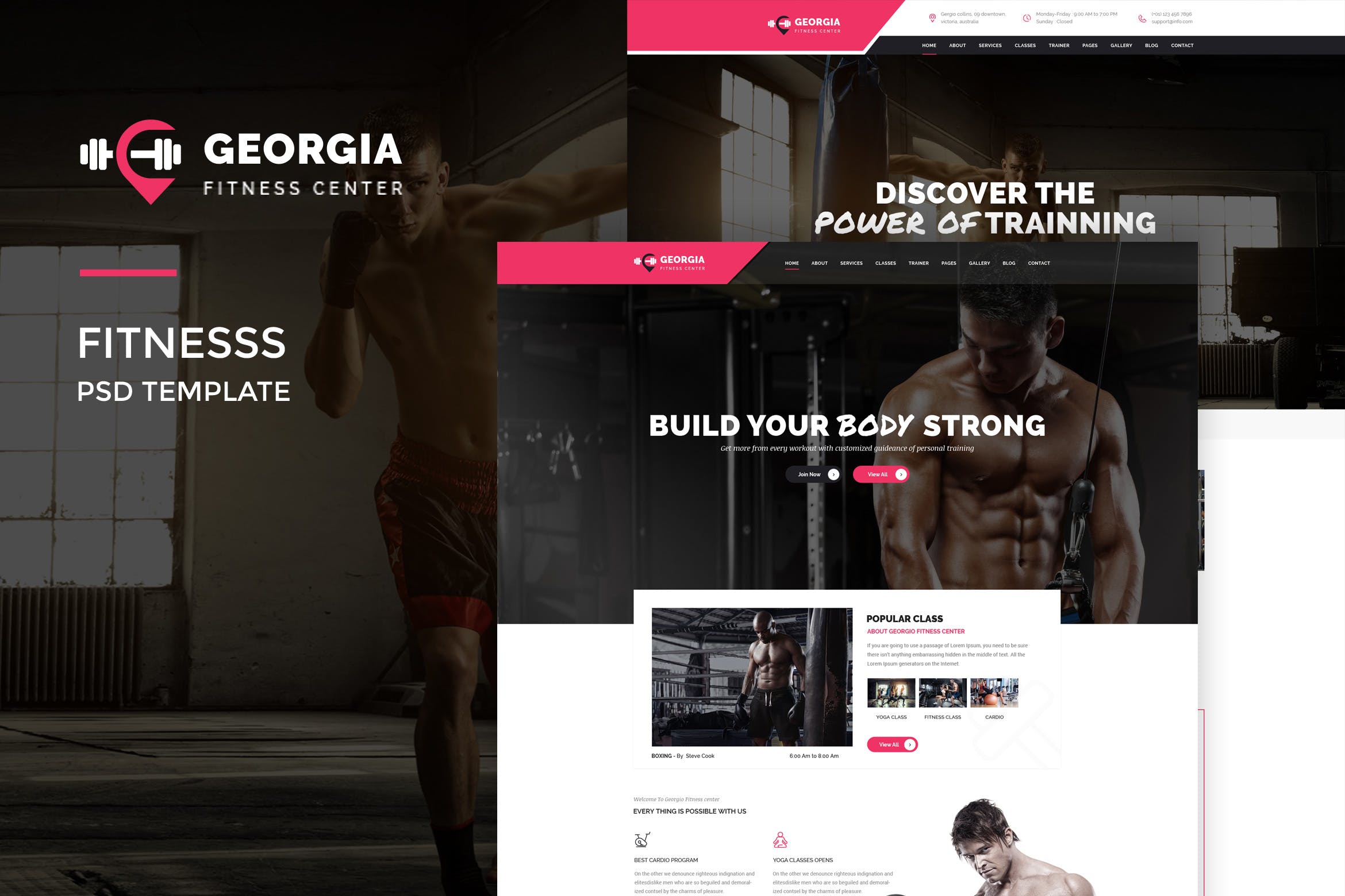 健身俱乐部官方网站设计PSD模板 Georgio : Fitness PSD Template插图