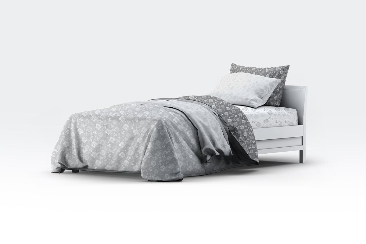 床上用品四件套印花图案设计展示样机16设计网精选模板 Single Bedding Mock-Up插图