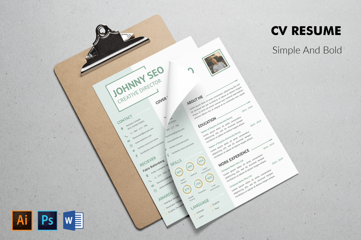 标准式两页排版风格电子16设计网精选简历模板 CV Resume Simple And Modern插图