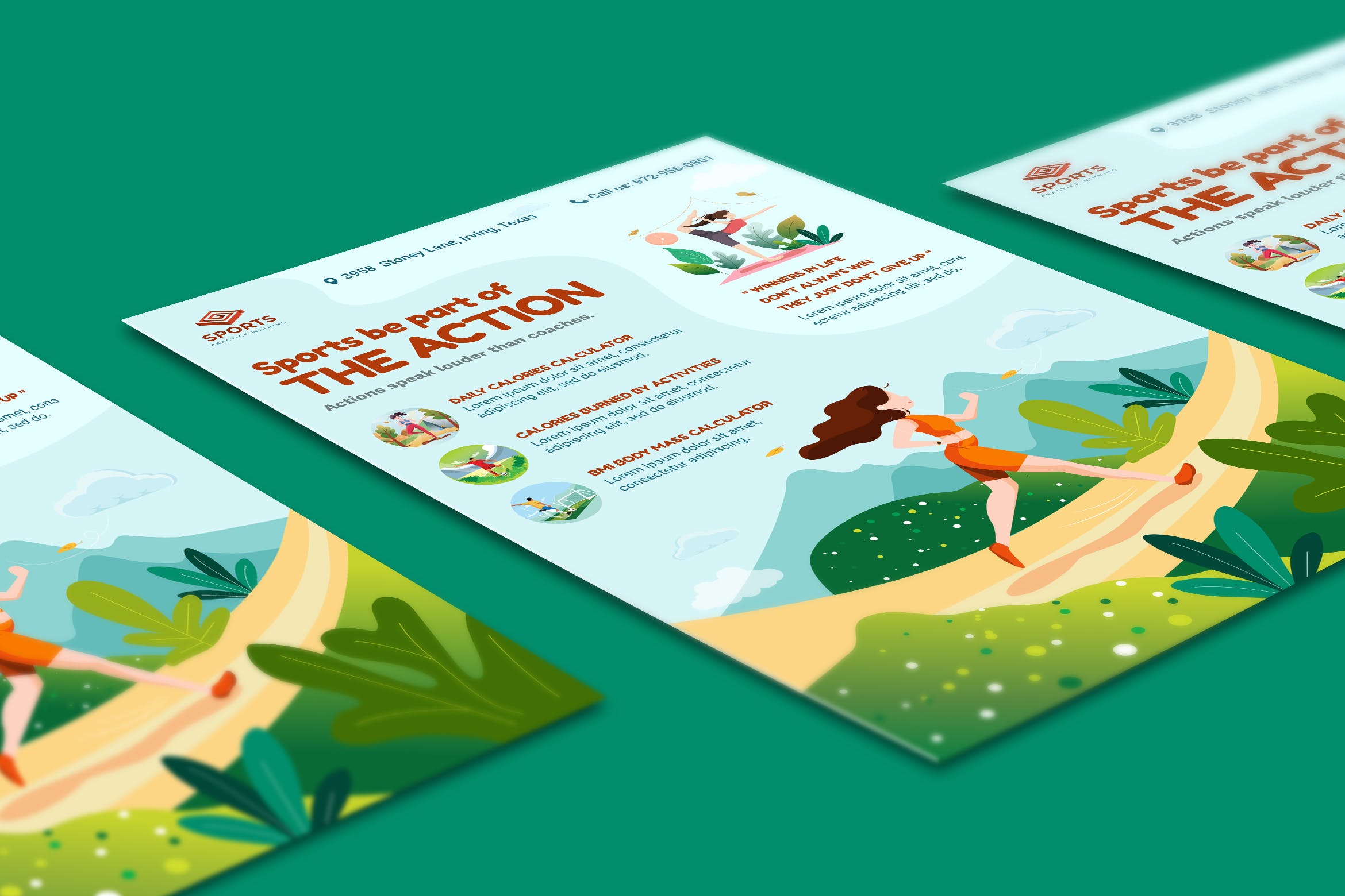 体育活动主题宣传单版式设计模板 Sport Activities Flyer Illustration Template插图