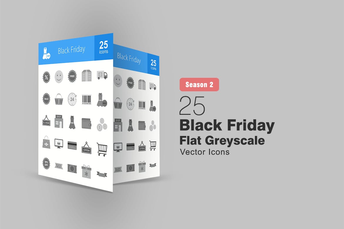 25枚黑色星期五主题矢量灰阶素材库精选图标 25 Black Friday Flat Greyscale Icons插图