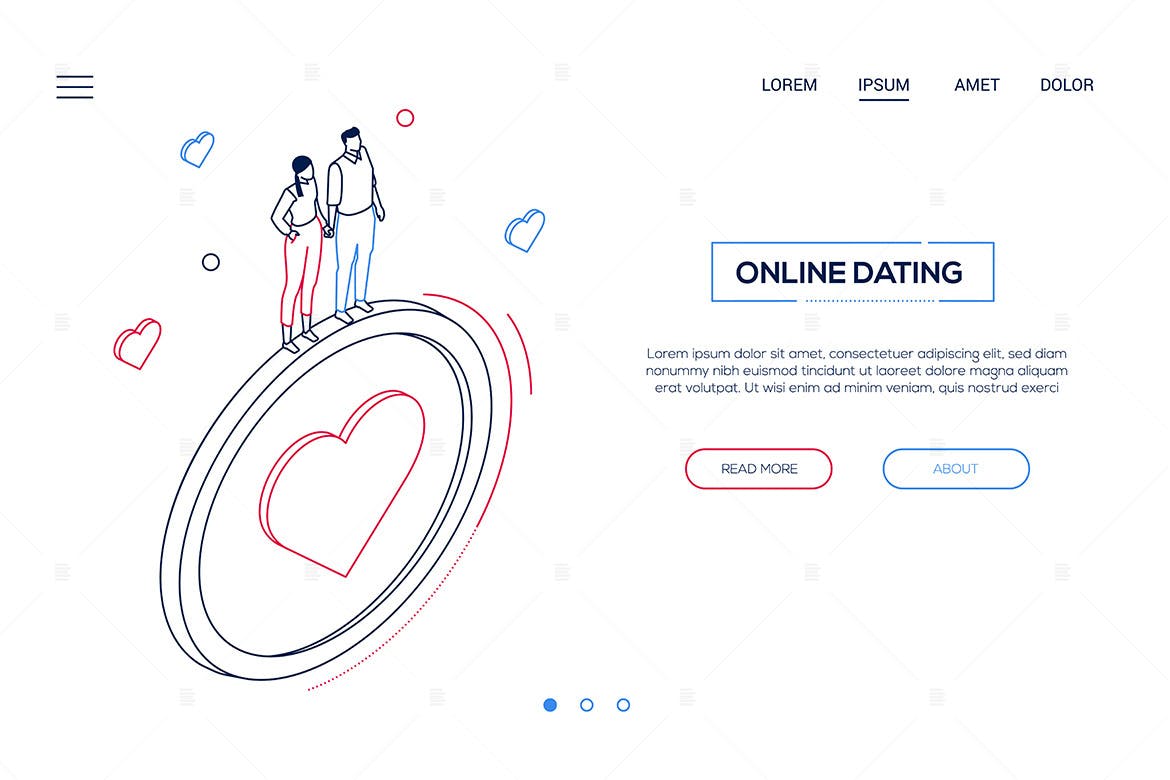 在线数据库管理场景线条设计风格网站Banner16设计网精选概念插画 Online dating – line style isometric web banner插图(1)
