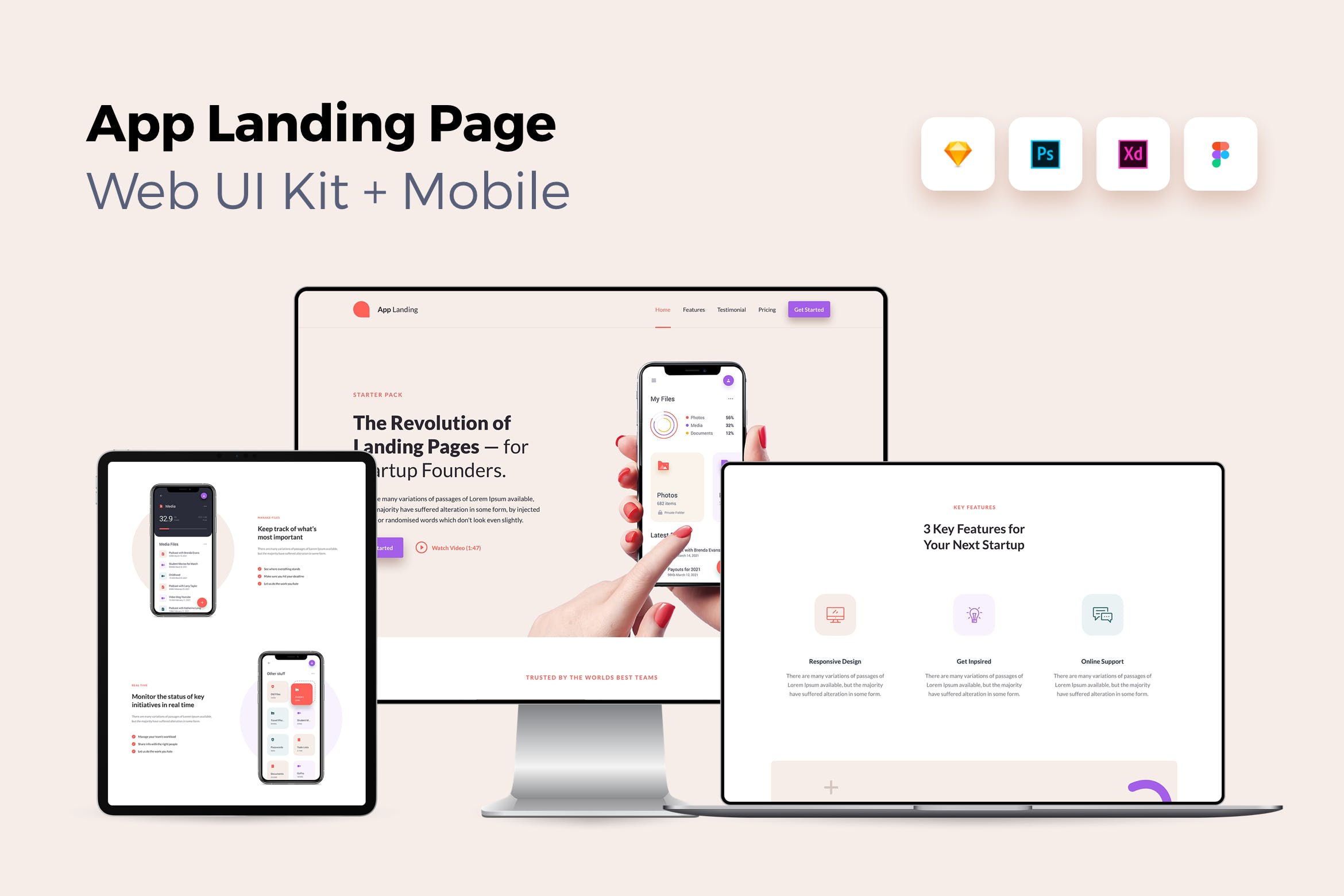 iOS端APP应用产品网站着陆页设计素材库精选套件v1 iOS App Landing Page – Web UI Kit + Mobile – 1插图
