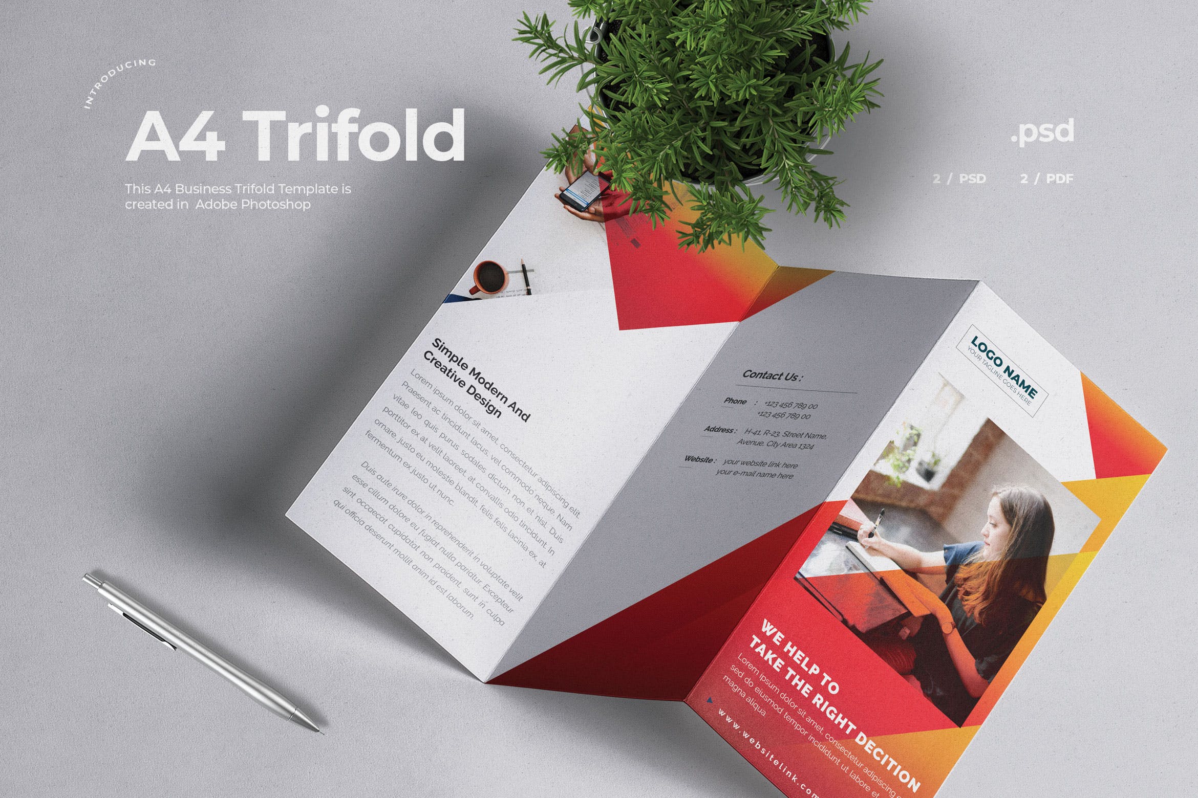 企业三折页版式设计宣传小册设计模板v3 Business Trifold Brochure插图