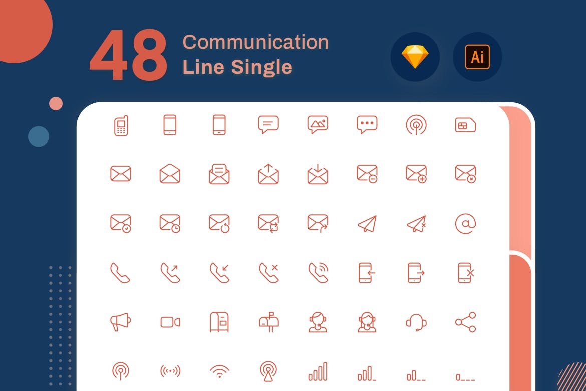 Line Senja系列：电子通讯主题矢量线性素材库精选图标素材包 Line Senja – Communication插图(1)