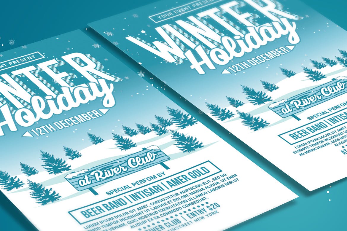寒假派对活动海报传单非凡图库精选PSD模板 Winter Holiday Party Flyer插图(2)