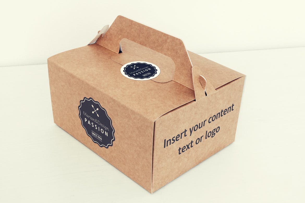 蛋糕外带盒包装&品牌Logo设计效果图素材库精选模板 Photorealistic Paper Box & Logo Mock-Up插图(4)