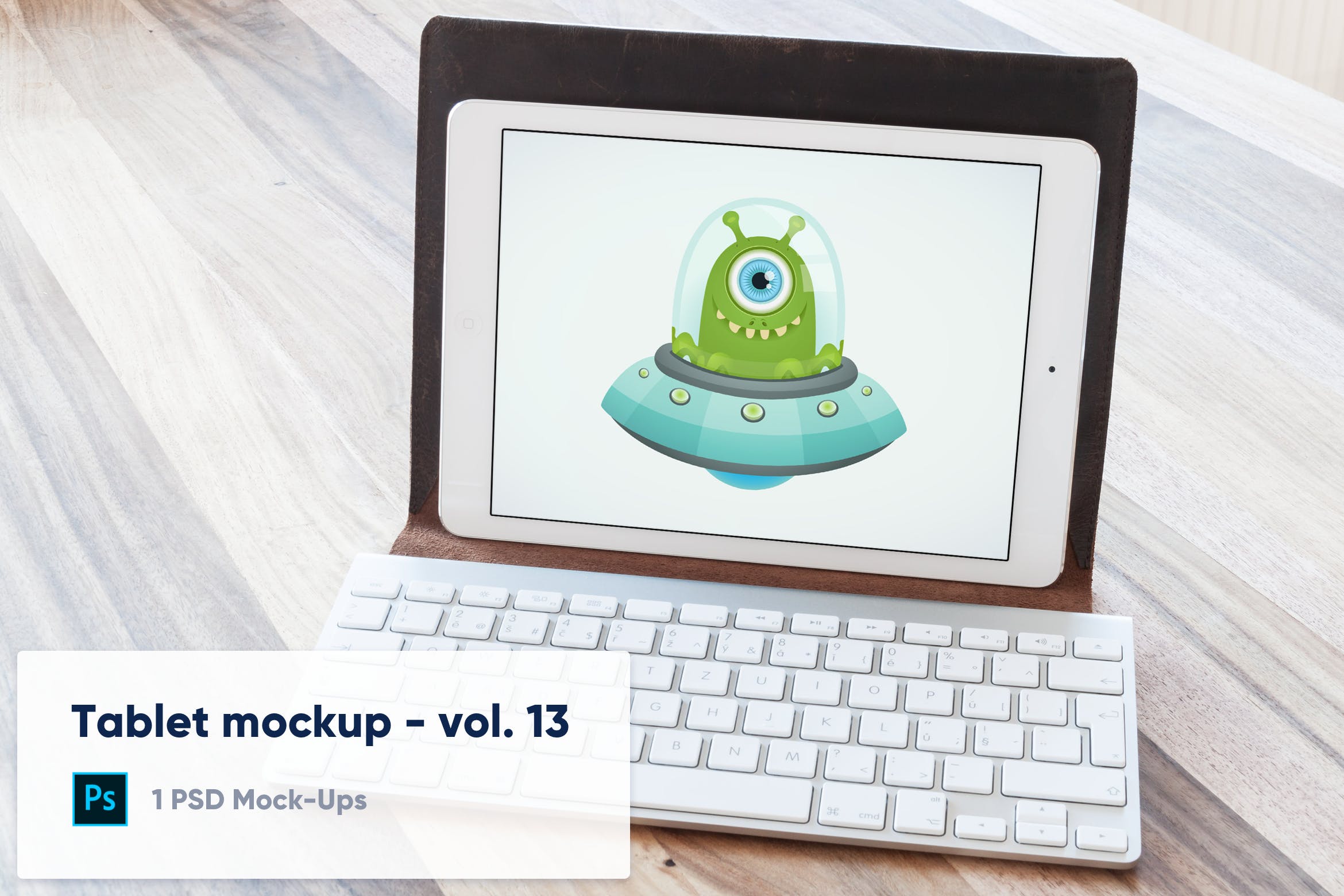 附带键盘套的iPad平板电脑屏幕预览普贤居精选样机模板v13 Tablet in Keyboard Case Desk Mockup – Vol. 13插图