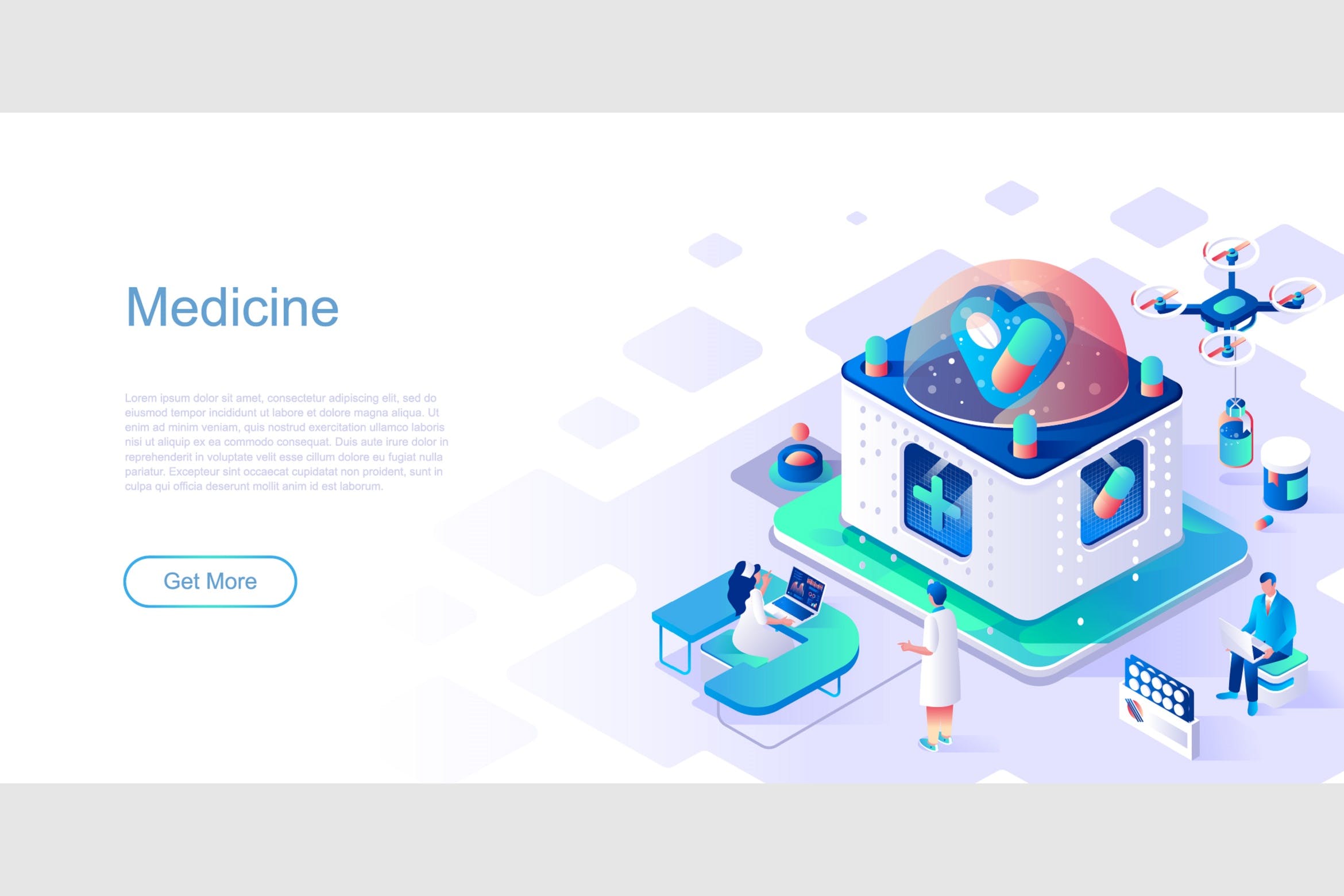 未来医医疗科技主题网站设计等距素材库精选概念插画 Medicine Isometric Flat Concept Header插图