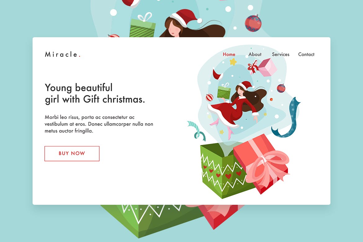 圣诞节礼物赠送主题网站着陆页设计模板v1 Merry Christmas Beautiful Girl with Gift Landing插图(1)