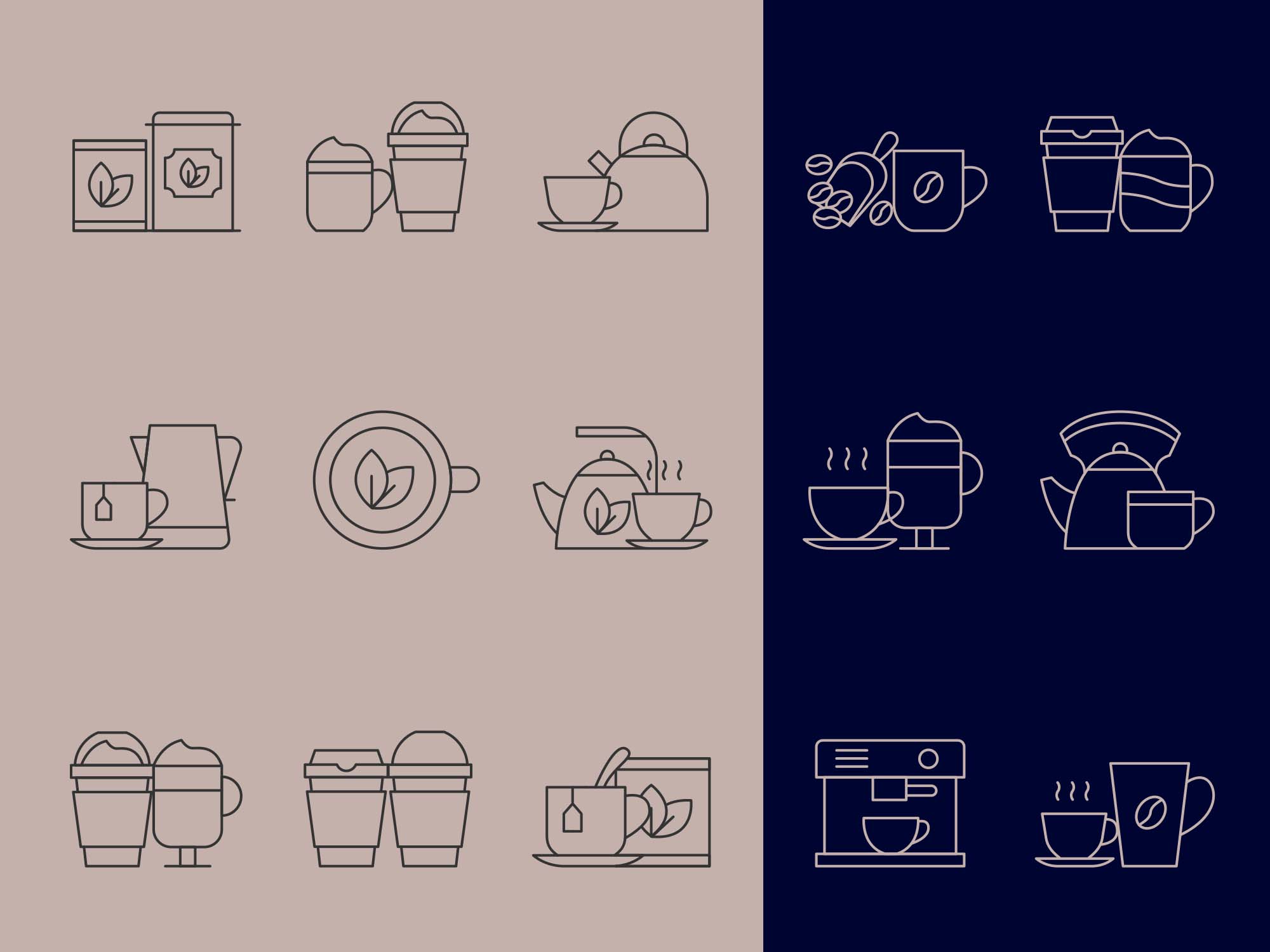 咖啡&茶文化主题矢量线性素材库精选图标 Coffee and Tea Vector Icons插图(1)