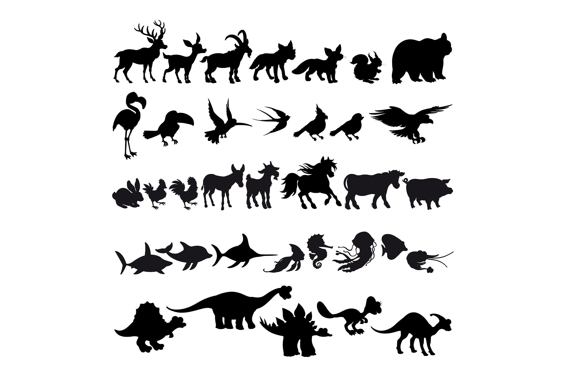 卡通动物剪影矢量插画16设计网精选素材 Silhouettes of Cartoon Animals插图