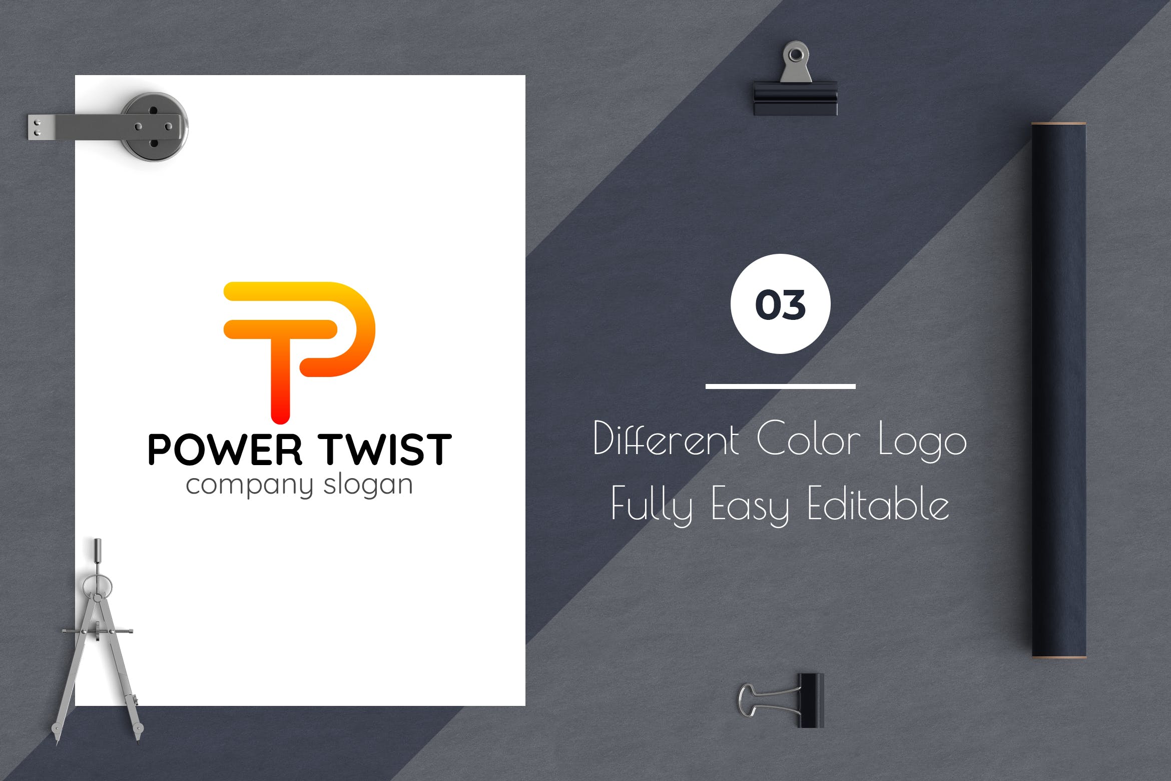 P字母图形创意Logo设计素材库精选模板 Power Twist Creative Logo Template插图