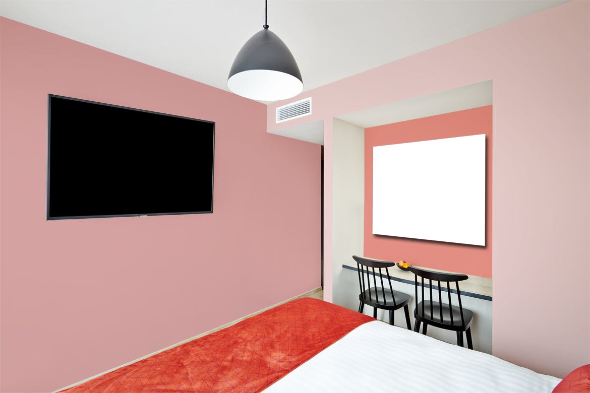 酒店房间装饰画框样机普贤居精选模板v01 Hotel-Room-01-Mockup插图(4)
