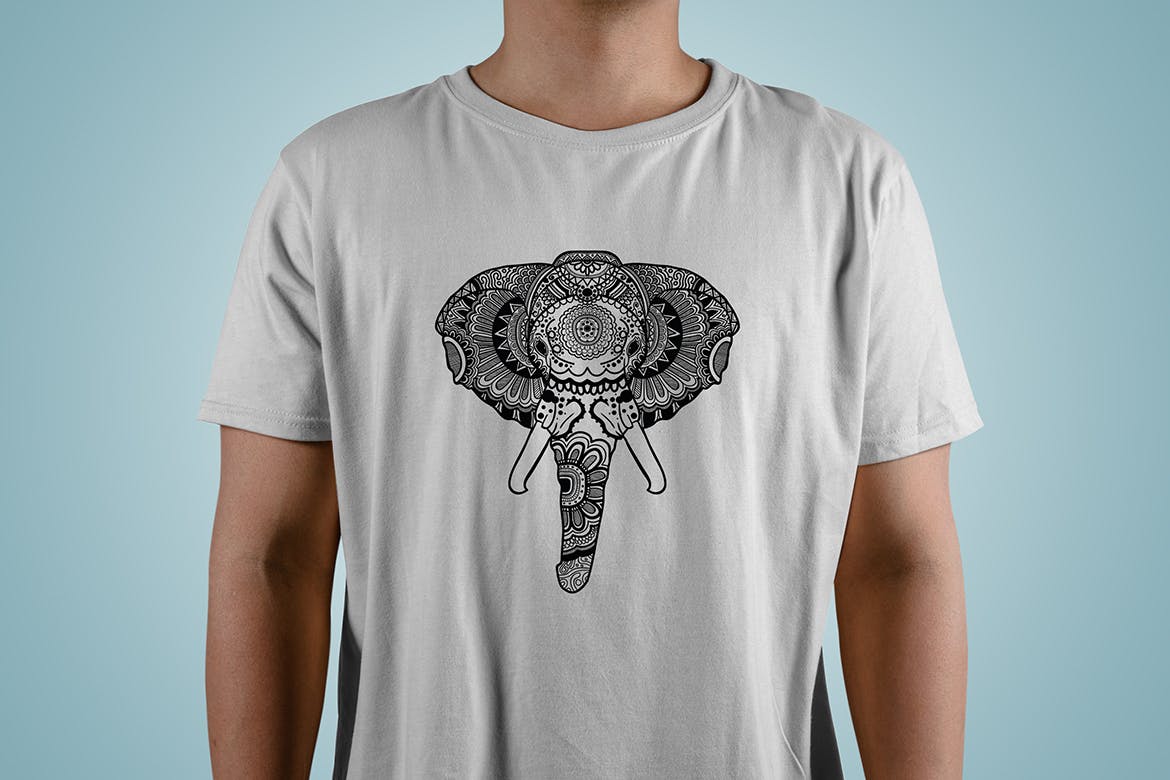 大象-曼陀罗花手绘T恤印花图案设计矢量插画素材库精选素材 Elephant Mandala T-shirt Design Illustration插图(2)