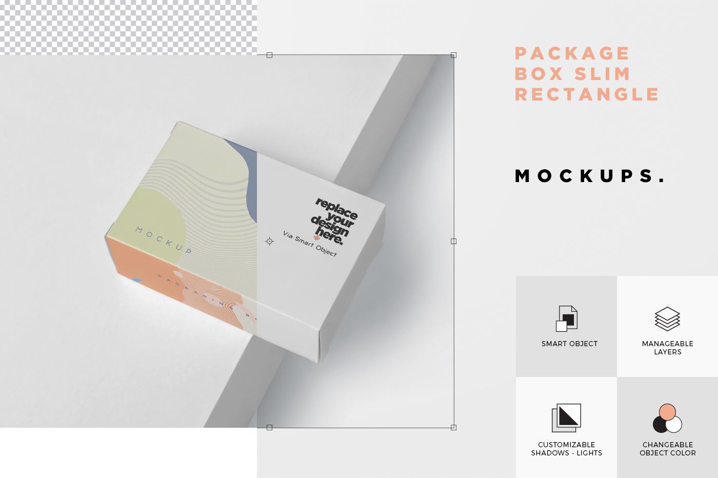 扁平矩形产品包装盒效果图素材中国精选 Package Box Mockup – Slim Rectangle Shape插图(6)