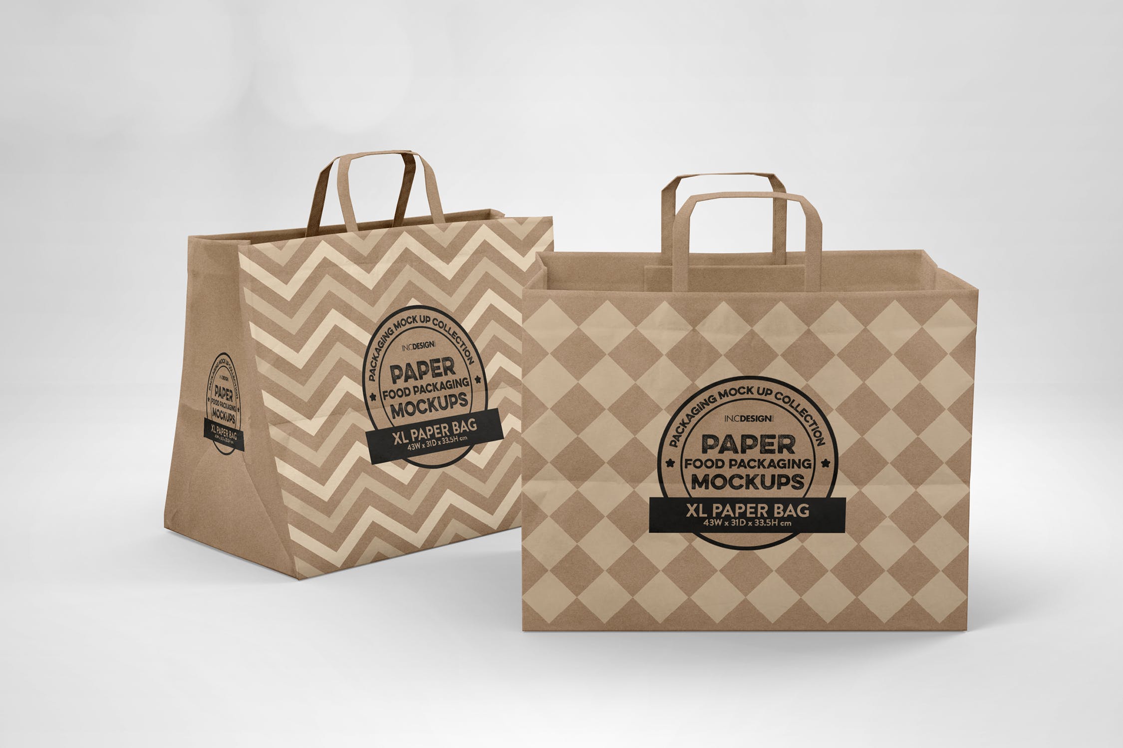 加大型购物纸袋设计图16设计网精选模板 XL Paper Bags with Flat Handles Mockup插图(3)