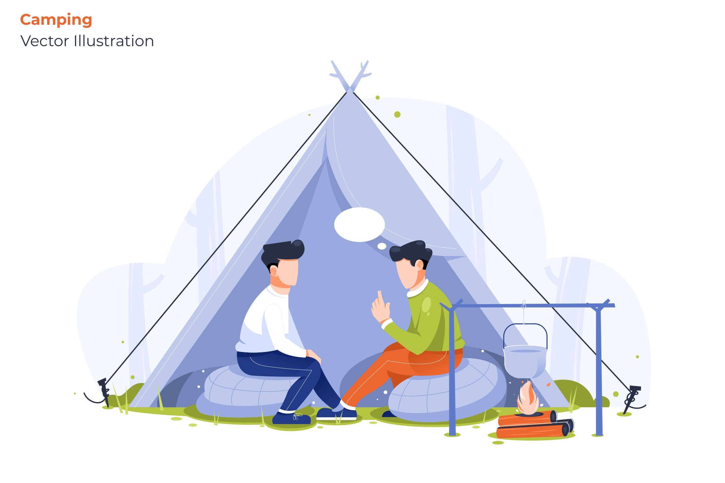野外露营场景矢量插画素材库精选素材 Camping – Vector Illustration插图
