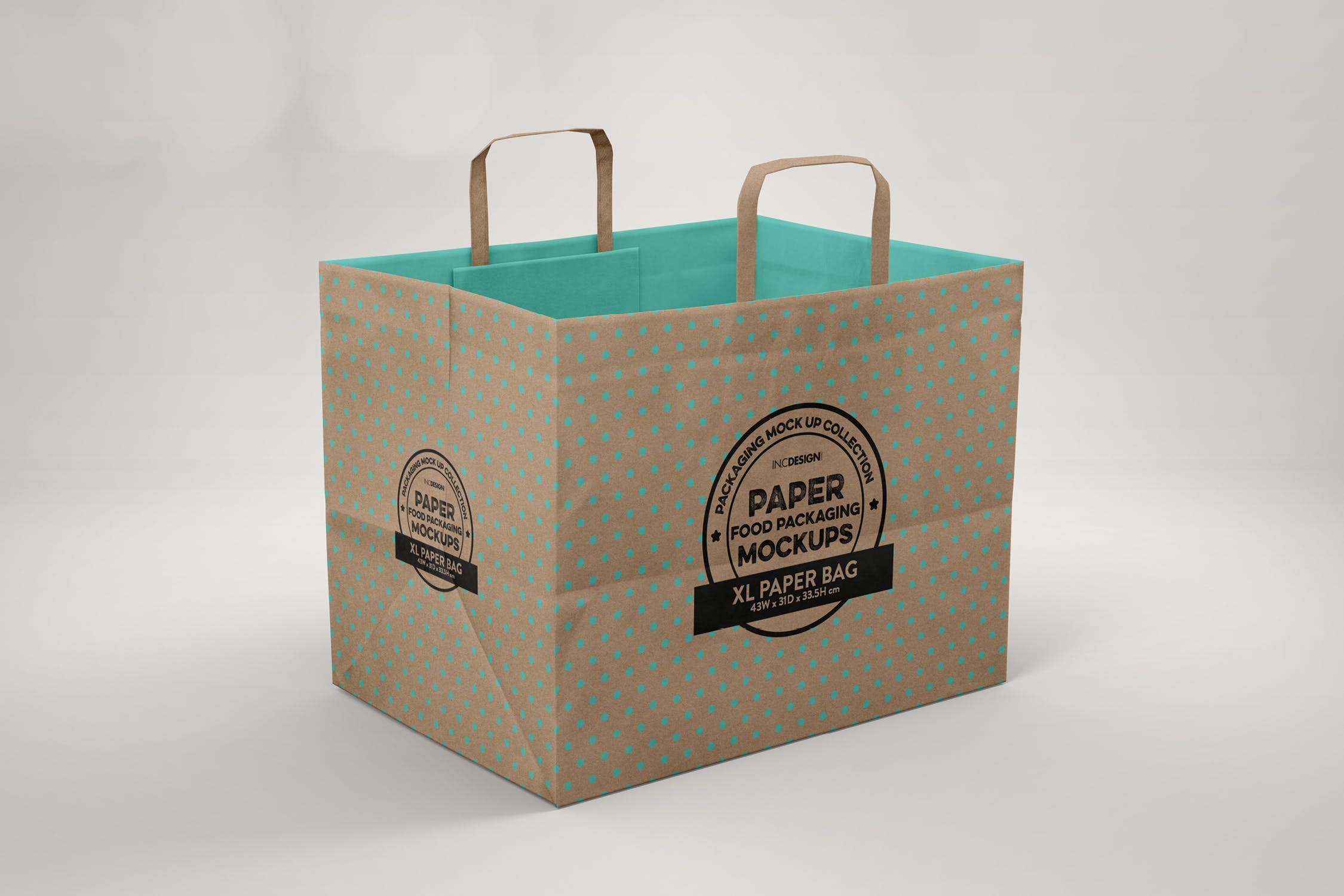加大型购物纸袋设计图16图库精选模板 XL Paper Bags with Flat Handles Mockup插图(1)