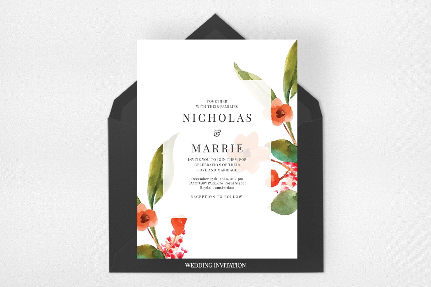 水彩花卉背景婚礼邀请函16设计网精选模板 Watercolor Floral Wedding Suite插图(2)