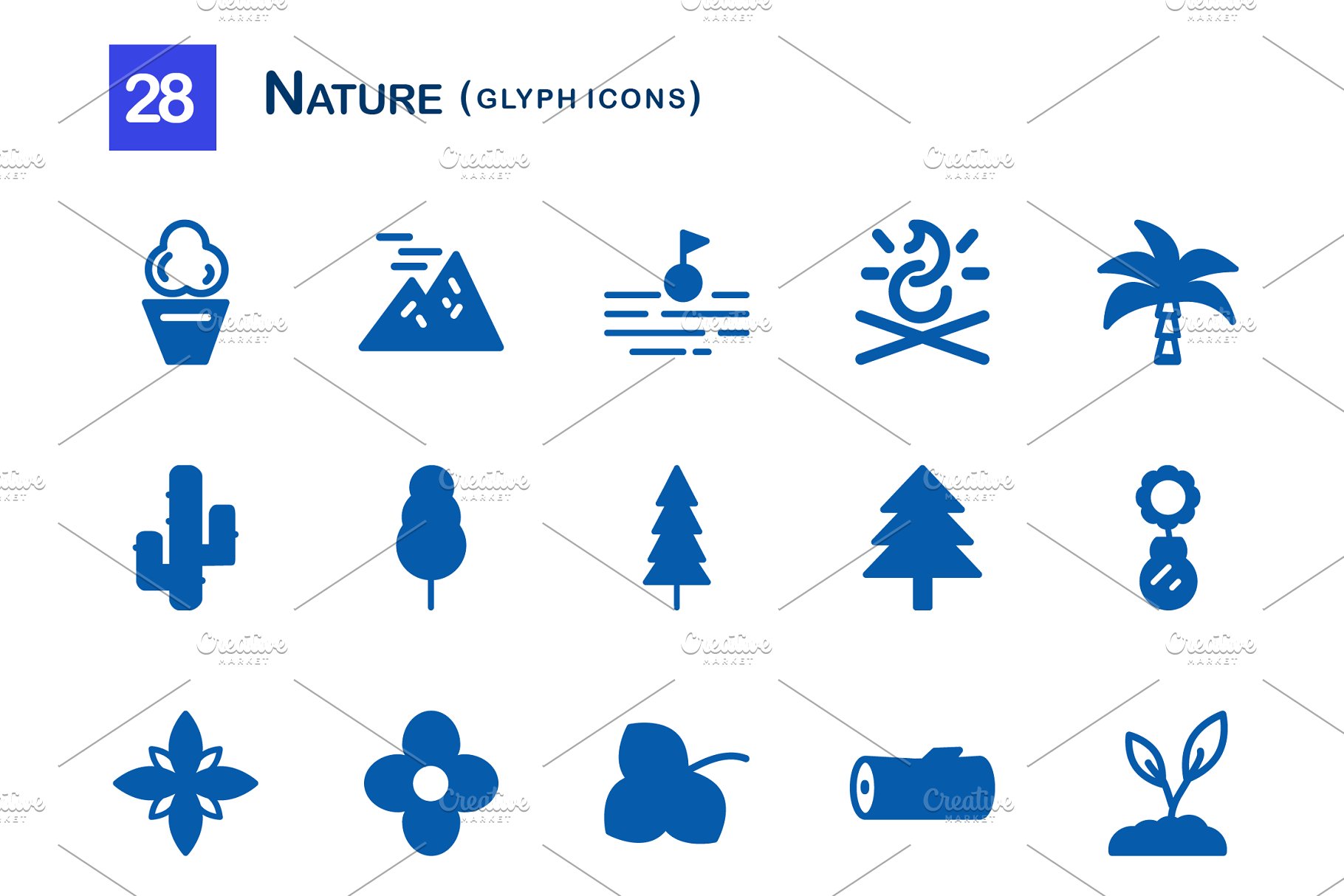 28个大自然元素字体素材库精选图标 28 Nature Glyph Icons插图(1)