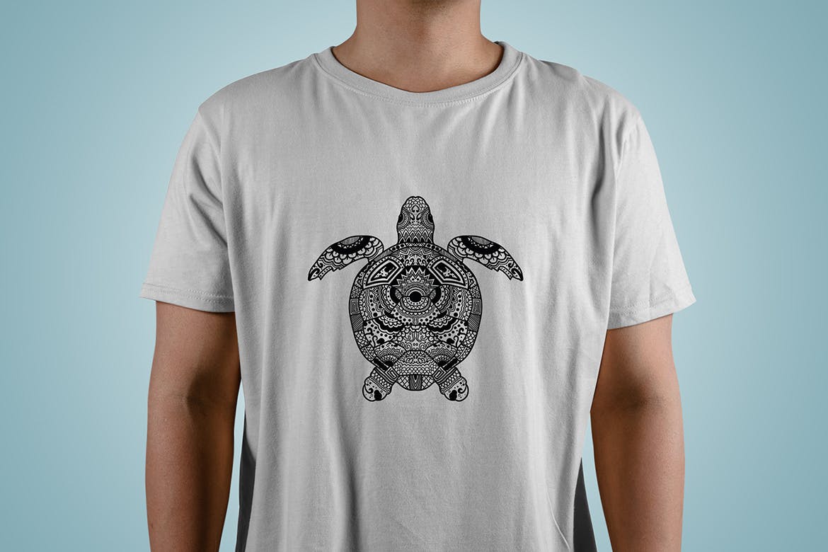 乌龟-曼陀罗花手绘T恤设计矢量插画非凡图库精选素材 Turtle Mandala T-shirt Design Vector Illustration插图(2)