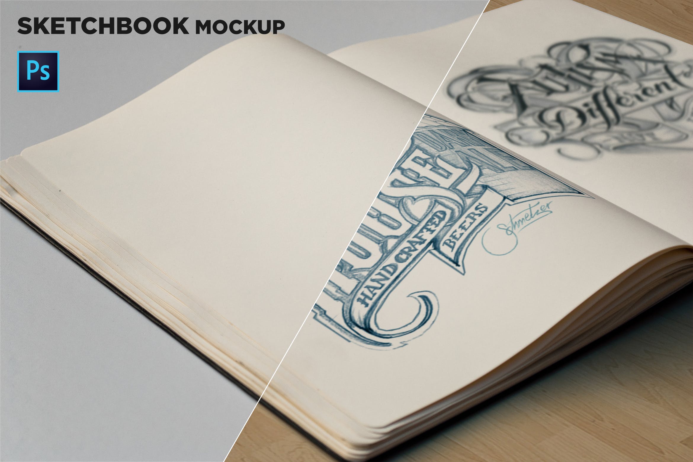 素描本内页设计/艺术作品展示特写镜头样机非凡图库精选 Sketchbook Mockup Closeup插图