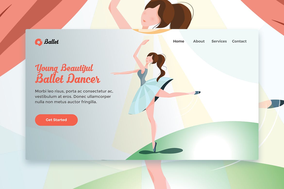 网站着陆页设计芭蕾舞矢量插画素材 Young Beautiful Ballet Dancer web template插图(1)