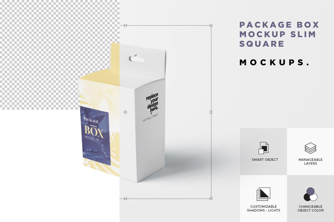 挂耳式扁平矩形包装盒非凡图库精选模板 Package Box Mockup Set – Slim Square with Hanger插图(6)