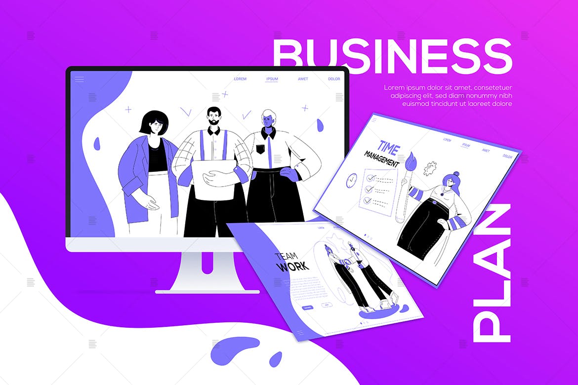 商业计划主题扁平设计风格网站矢量插画 Business plan – flat design style web banner插图(1)