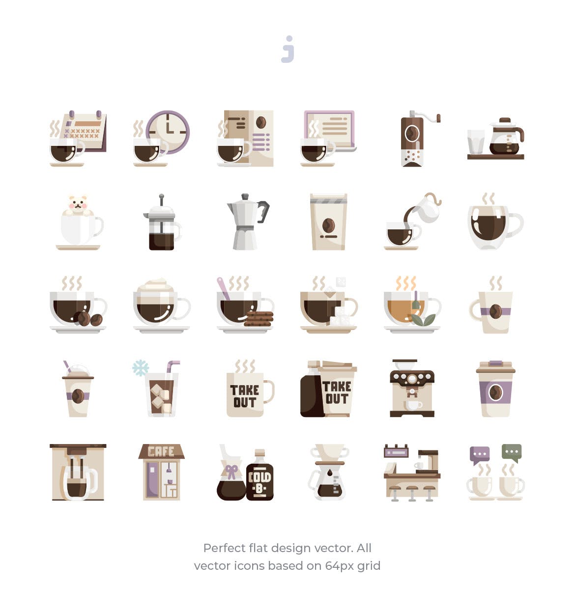 30枚咖啡/咖啡店扁平设计风格矢量素材库精选图标素材 30 Coffee Shop Icons – Flat插图(1)