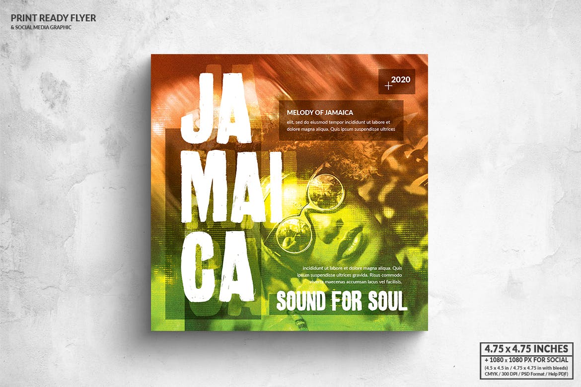 灵魂音乐主题活动宣传单&社交广告设计模板 Jamaica Music Square Flyer & Social Media Post插图(1)