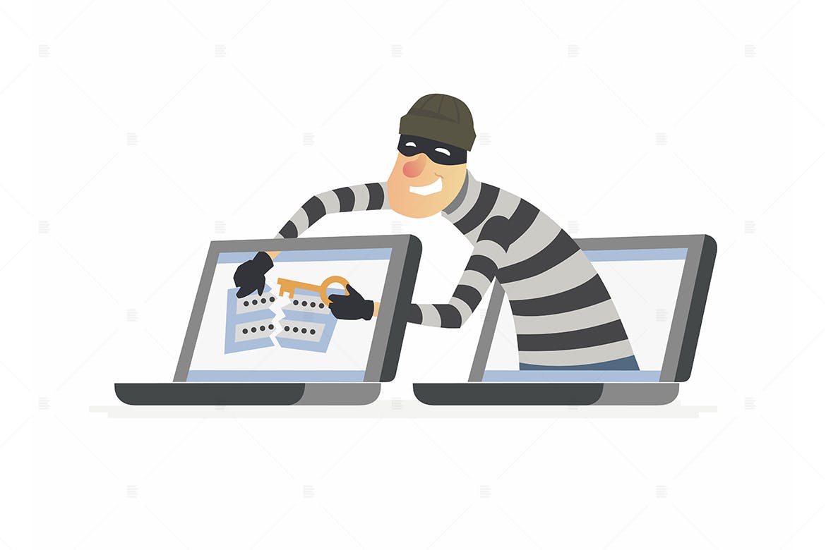 黑客窃取密码-彩色矢量插画普贤居精选素材 Hacker stealing password – colorful illustration插图(1)