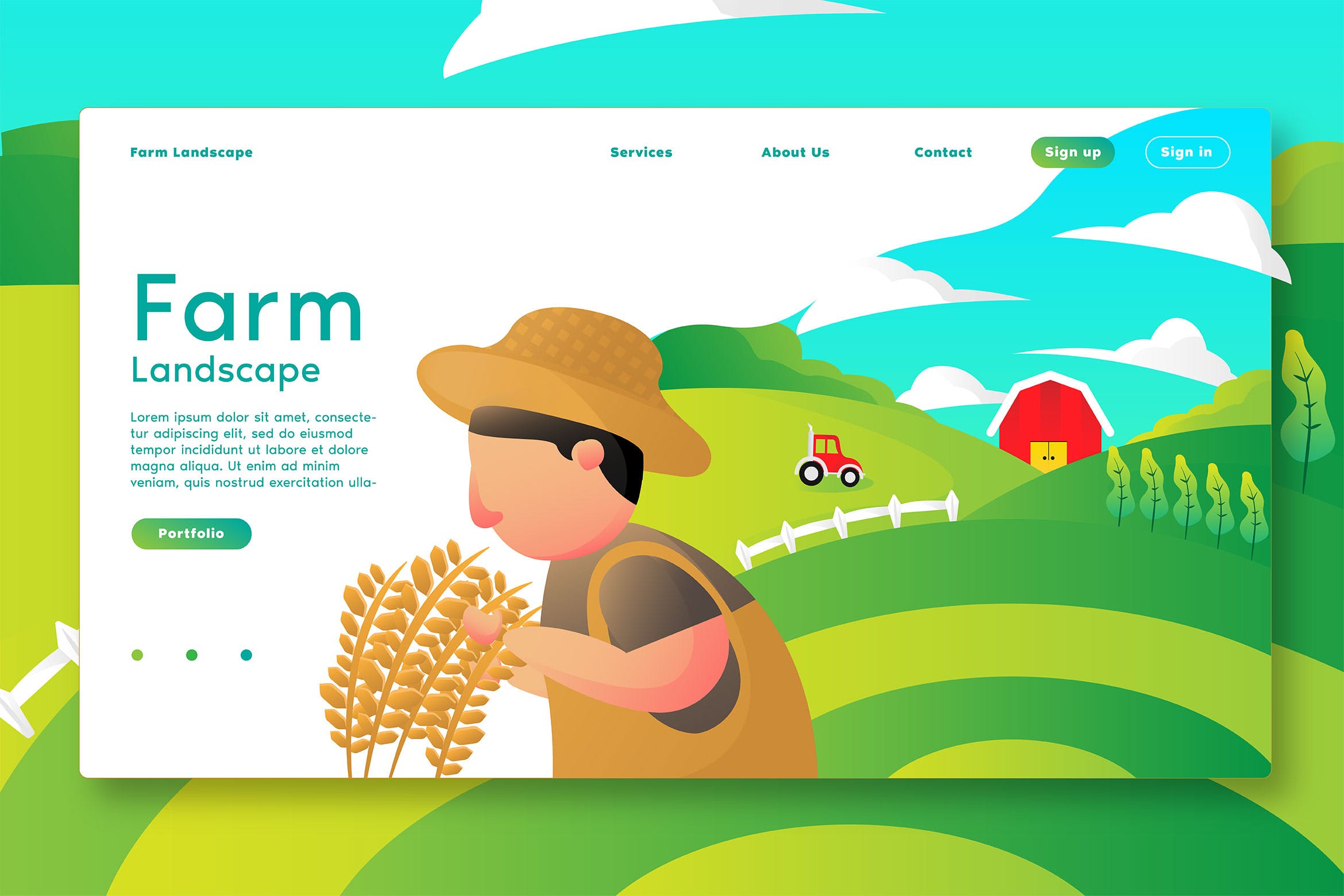 农场主题网站设计矢量插画设计素材 Farm Lanscape – Web Header & Vector Template G插图