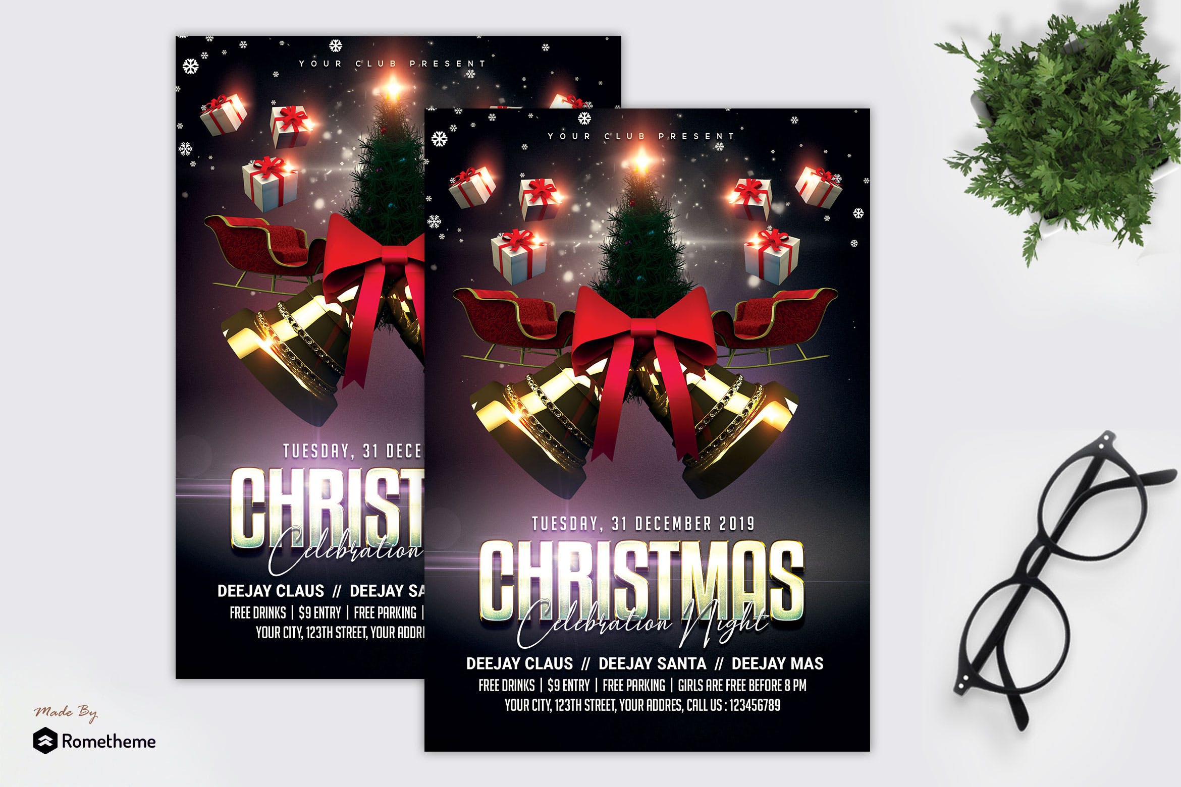 圣诞节庆祝之夜海报传单非凡图库精选PSD模板 Christmas Celebration Night Flyer MR插图