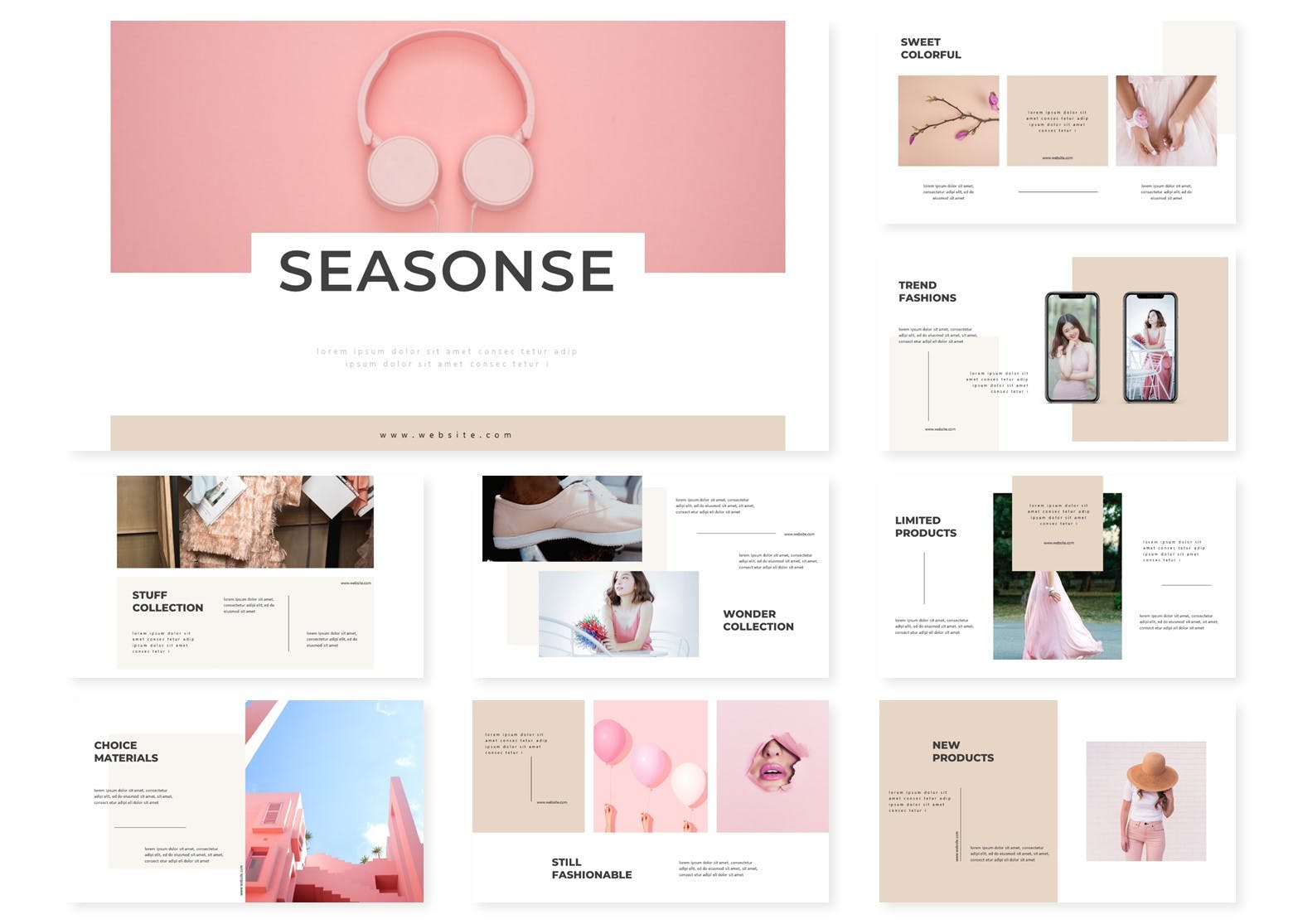 粉色系女性主题谷歌幻灯片设计模板 Seasone | Google Slides Template插图(1)