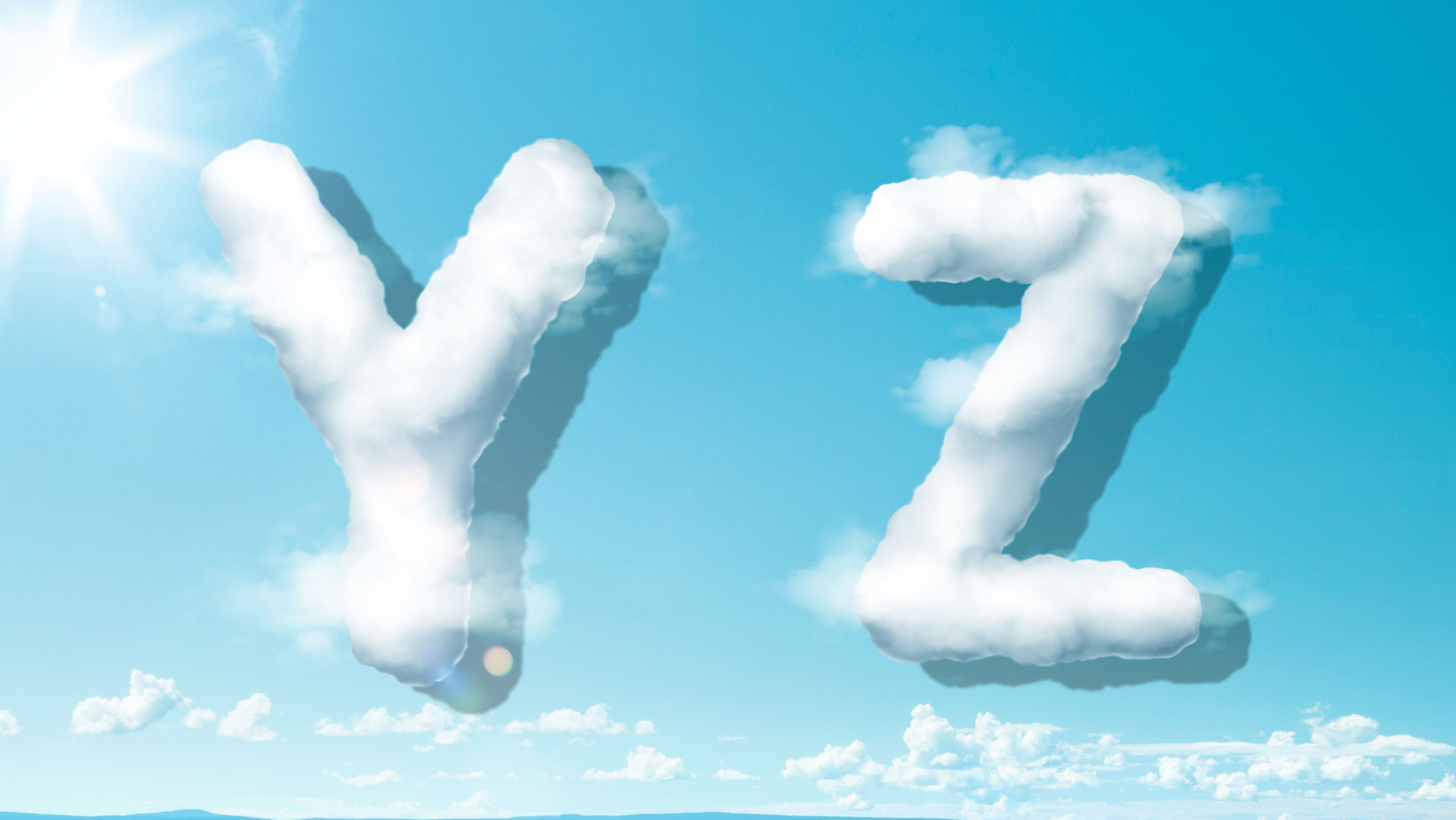 字母“YZ”蓝天背景白云英文艺术字体素材中国精选PSD素材插图