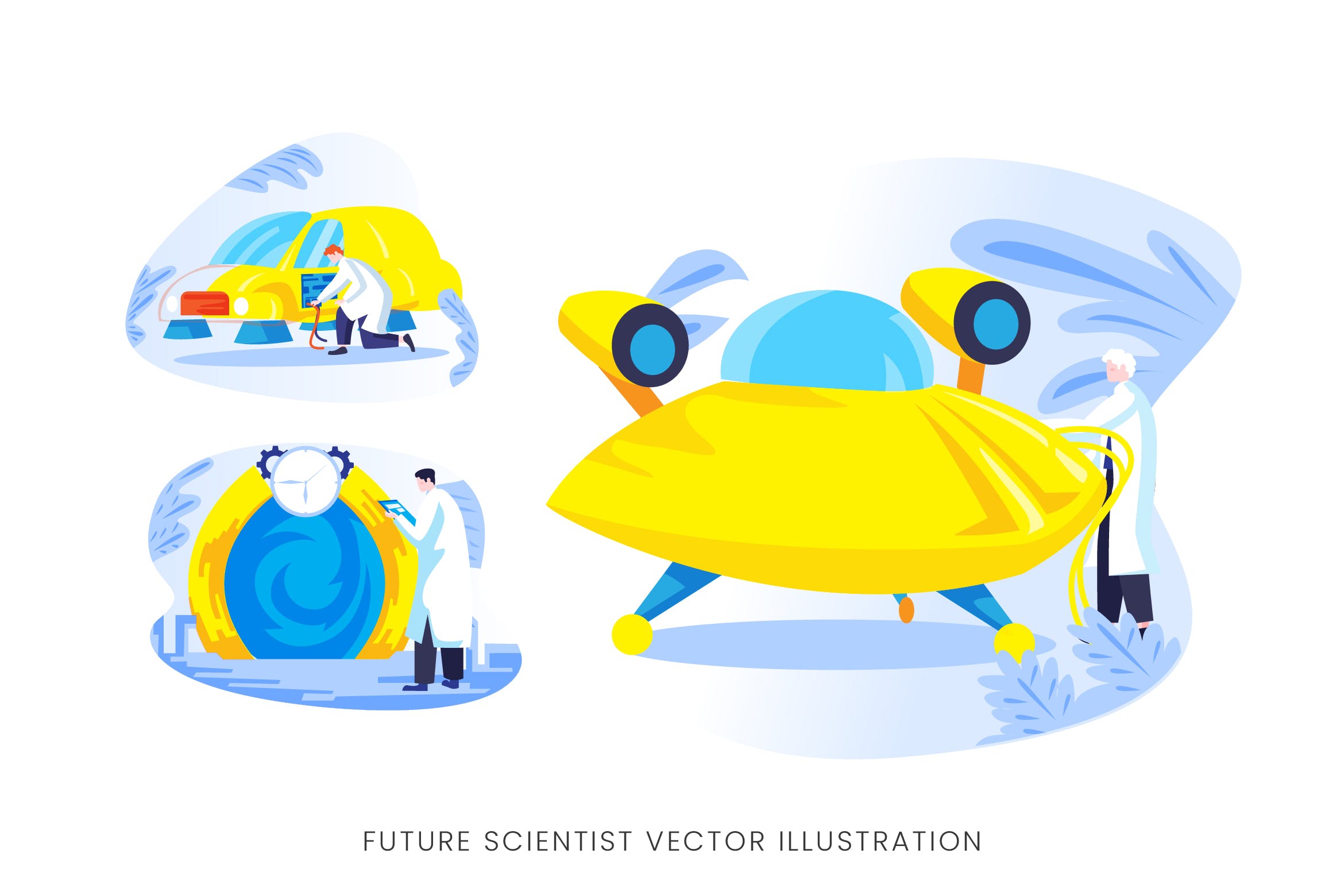未来科学家人物形象矢量手绘素材 Future Scientist Vector Character Set插图