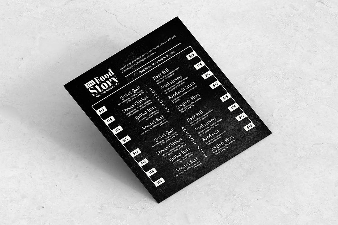 黑板画风格正方形两列式西餐厅普贤居精选菜单模板v01 Blackboard Square Food Menu. 01插图(2)