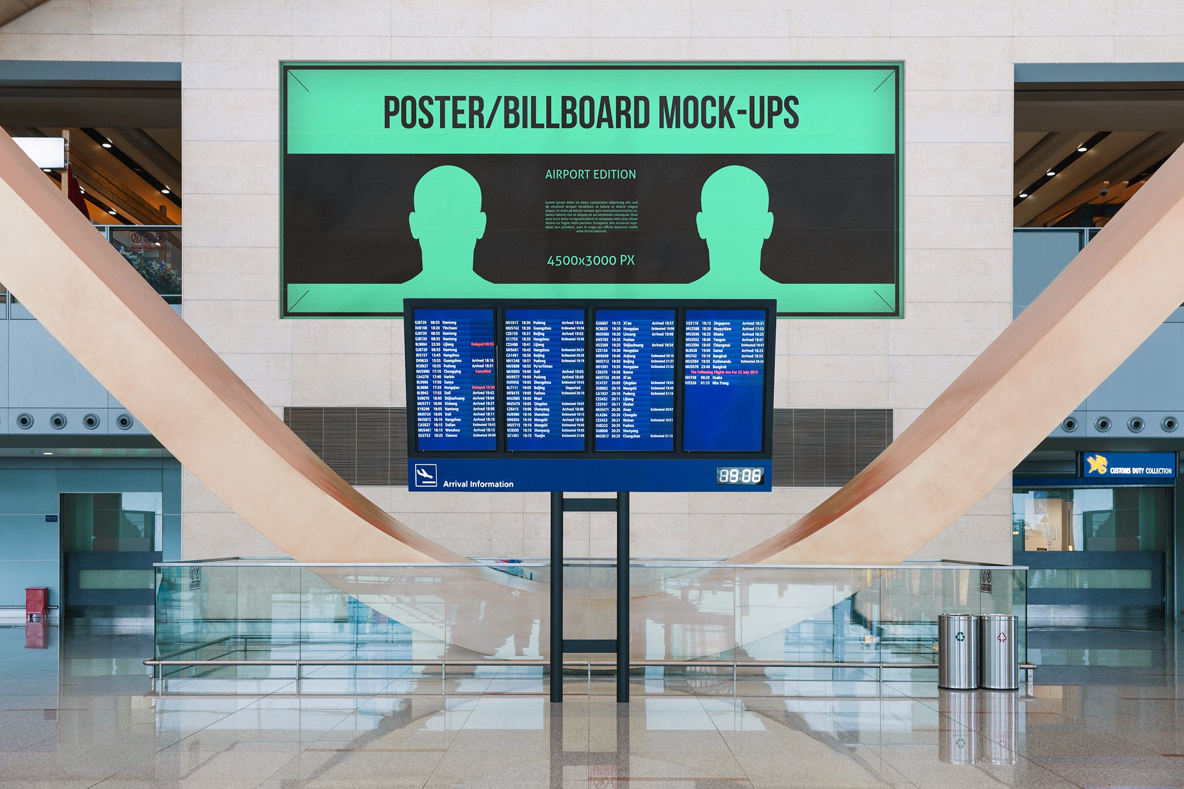 机场航班信息屏幕海报/广告牌样机16设计网精选模板#7 Poster / Billboard Mock-ups – Airport Edition #7插图
