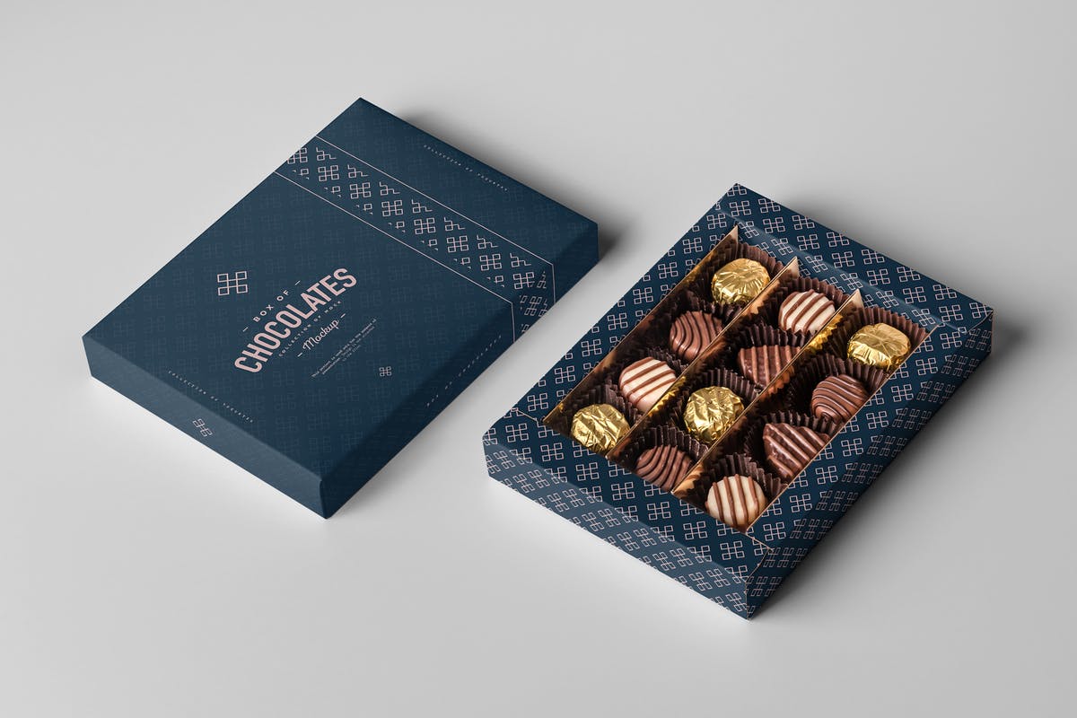 巧克力包装盒外观设计图普贤居精选模板 Box Of Chocolates Mock-up插图