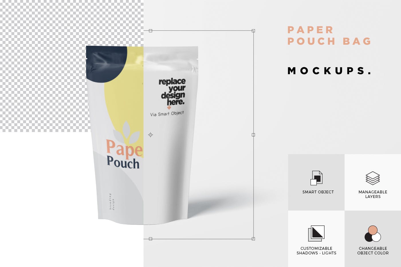 食品自封袋包装设计效果图素材库精选 Paper Pouch Bag Mockup – Large Size插图(5)