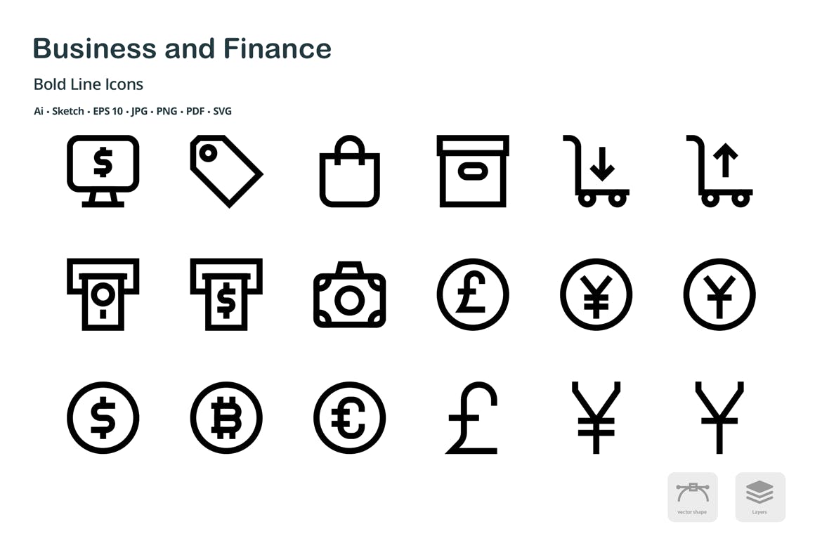 商业&金融主题粗线条风格矢量亿图网易图库精选图标 Business and Finance Mini Bold Line Icons插图(2)