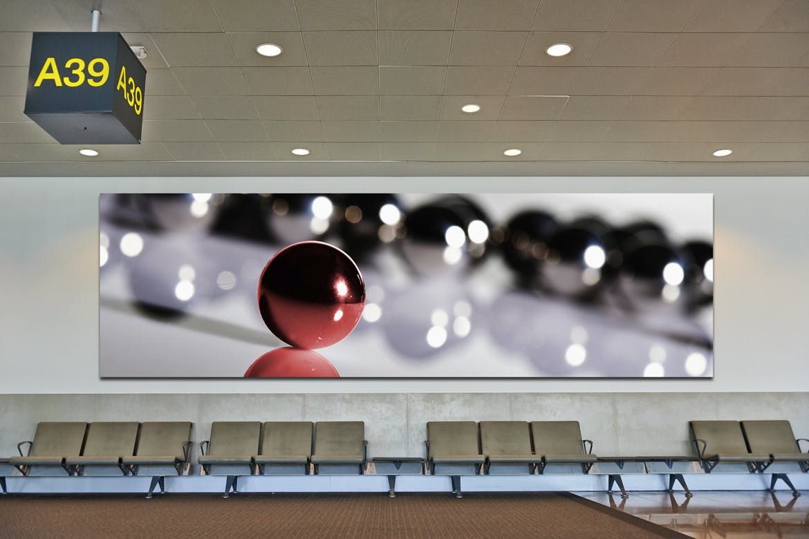 机场候机室挂墙广告大屏幕演示样机素材中国精选模板 Airport_Wall_Mockup插图(5)